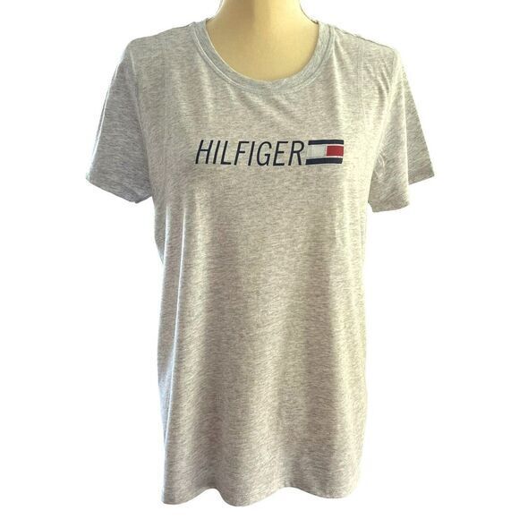 TOMMY HILFIGER SPORT Women's L High-low hem T-shirt Short Sleeve Tunic Tops Gray - Picture 16 of 16